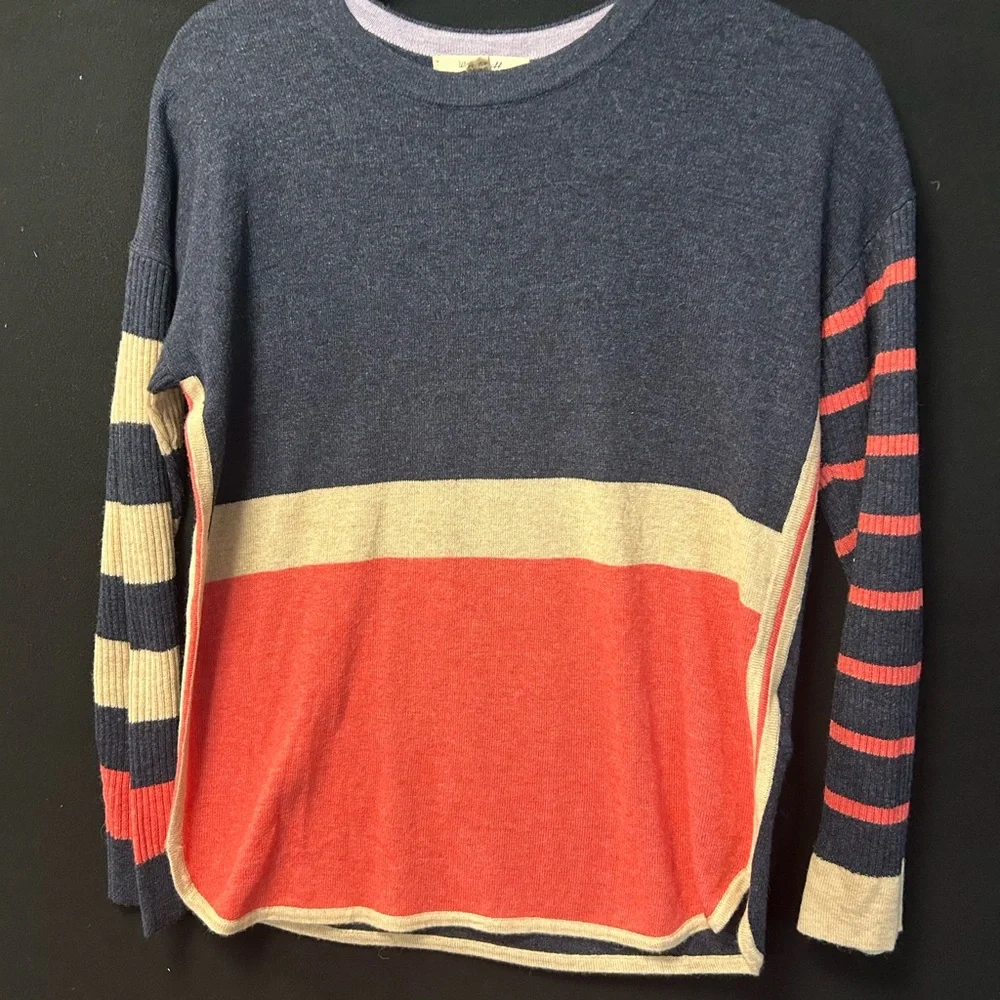 White Stuff Striped Navy and Coral Alpaca/Merino wool Sweater - Picture 3 of 9